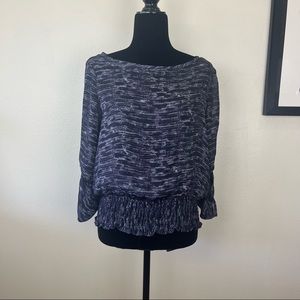 Michael Kors Sheer Blouse Purple & Black Print W/ buckle detail on sleeve  S/S